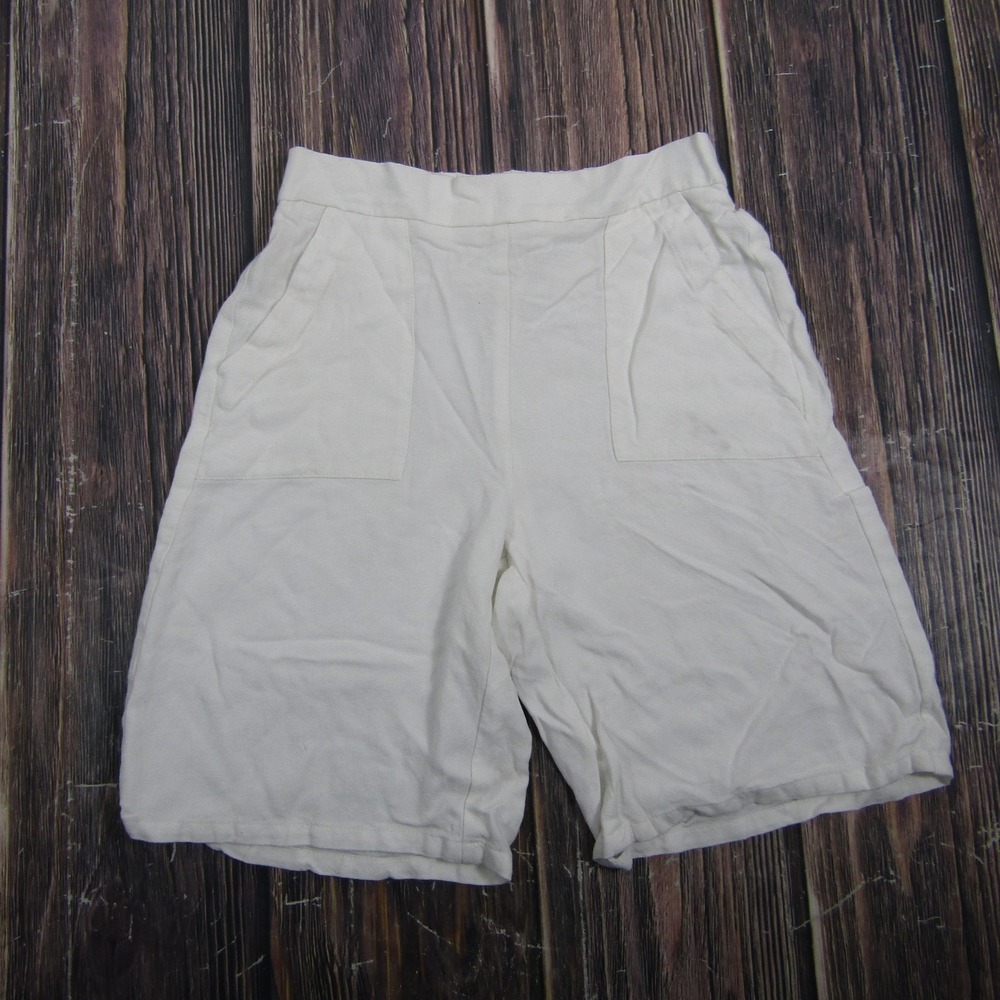 Raffinalla Womens Size 2 White Rayon Bermuda Shorts Elastic Waist Casual Summer‎